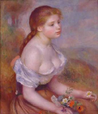 Pierre Renoir Young Girl With Daisies oil painting image